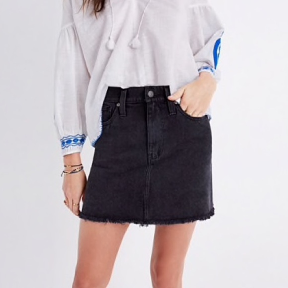black denim skirt raw hem